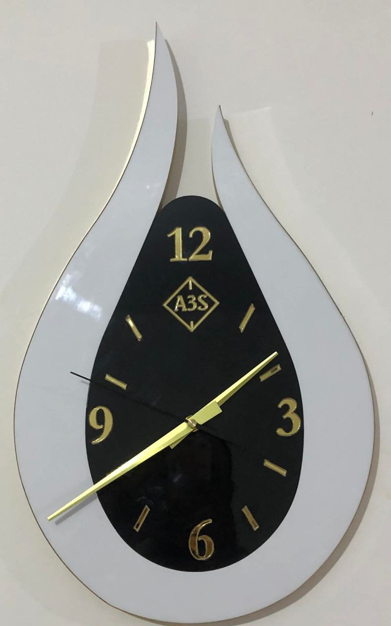 Large Decorative Wall Clock - Tear Drop Shape (A3S) - Black, White & Gold - Multiple Sizes Available